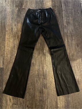 I.AM.GIA Black Faux Leather Lace-Up Flare Pants - MED - EUC
